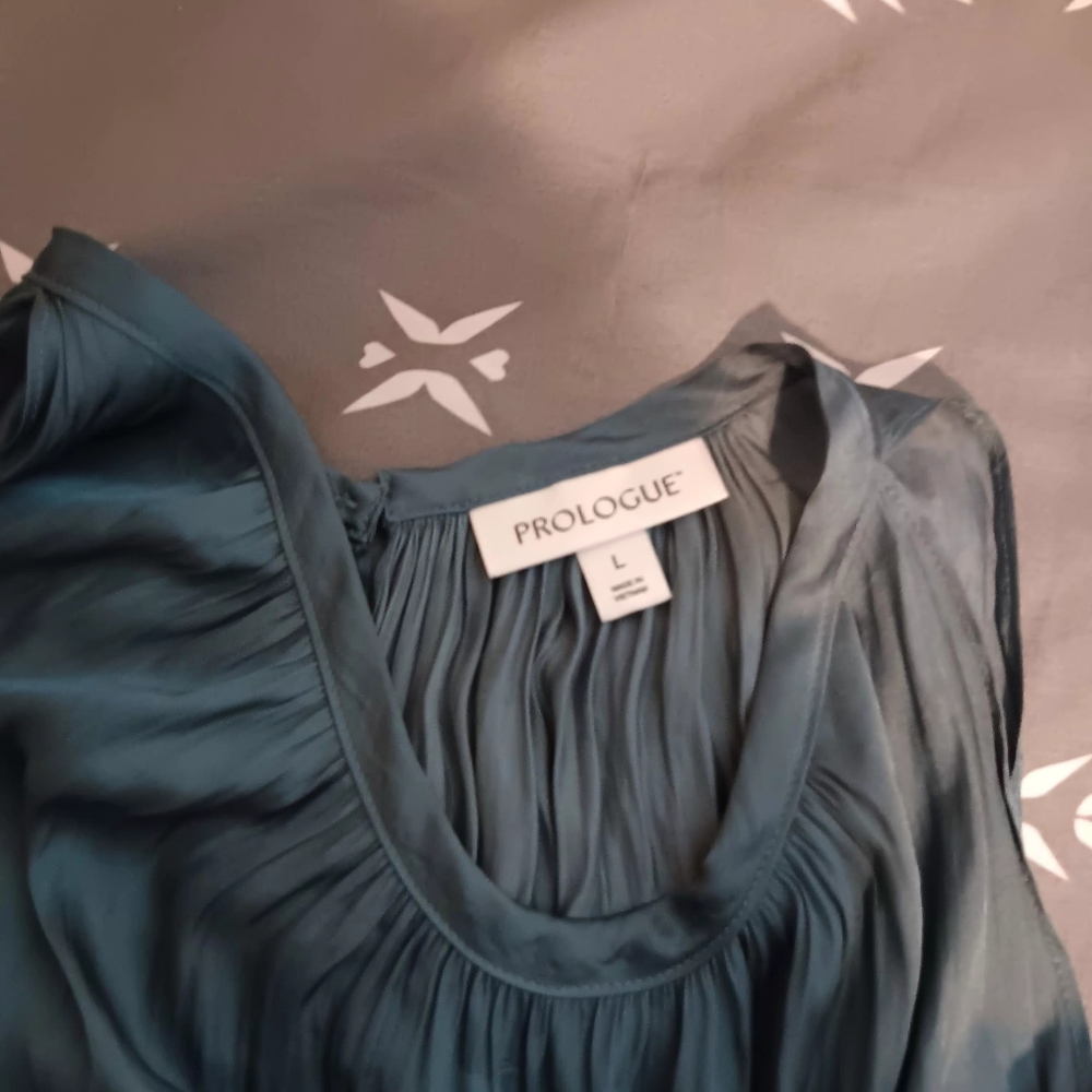 Prologue Silk Slate Blue Pleated High-Low Chiffon - Picture 6 of 9